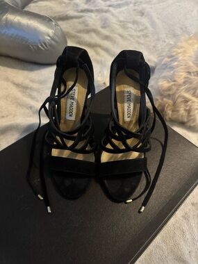 Steve Madden Black Lace-Up Strappy Heels